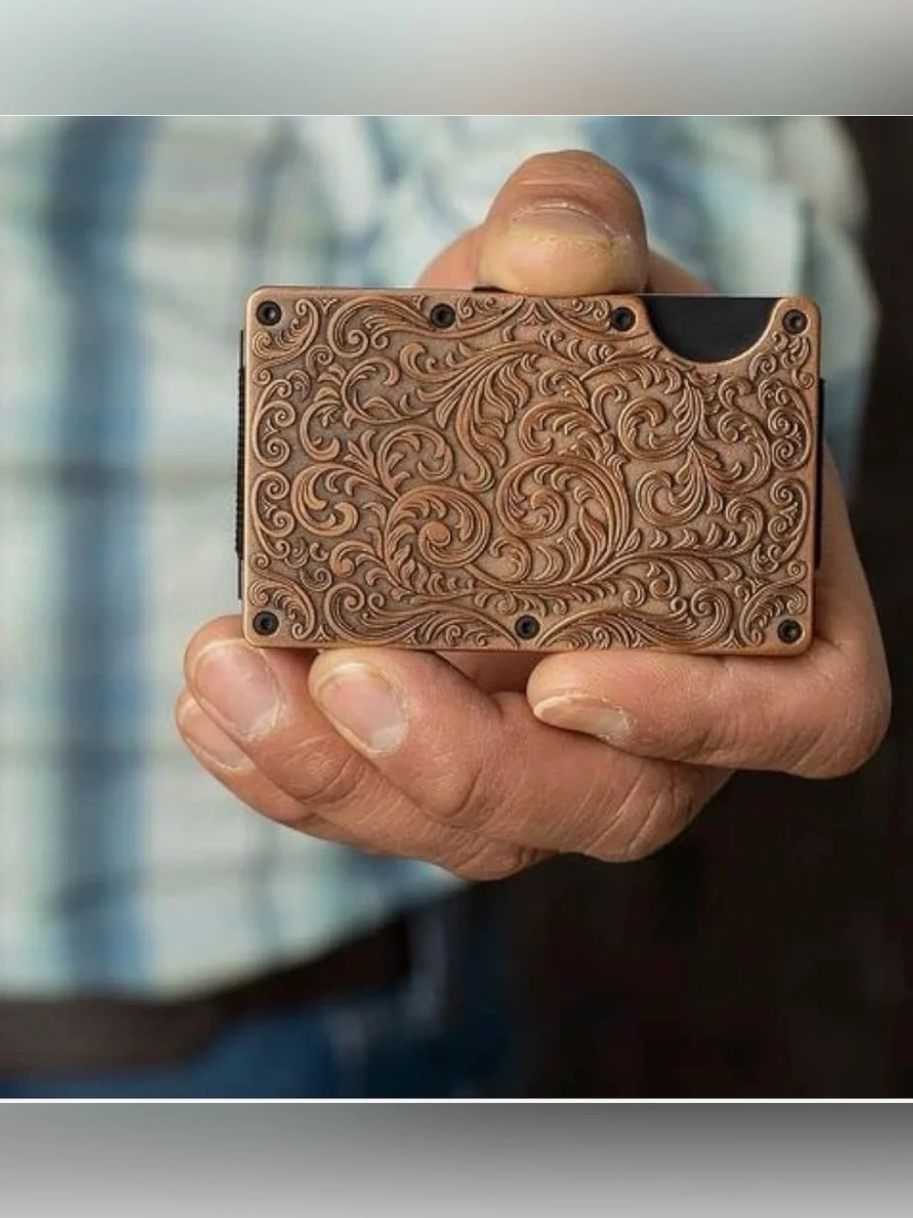 Engraved Western Slim Copper Card Holder Wallet